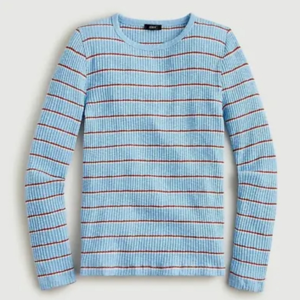 J.CREW BLUE MULTI STRIPED SLIM PERFECT RIBBED SWEATER TOP